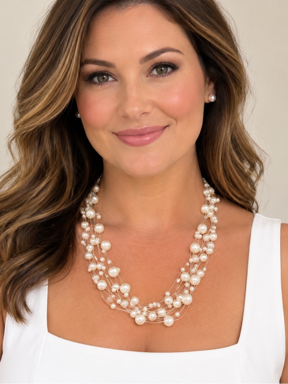 Multi-Strand Floating Illusion Pearl Necklace 18โ